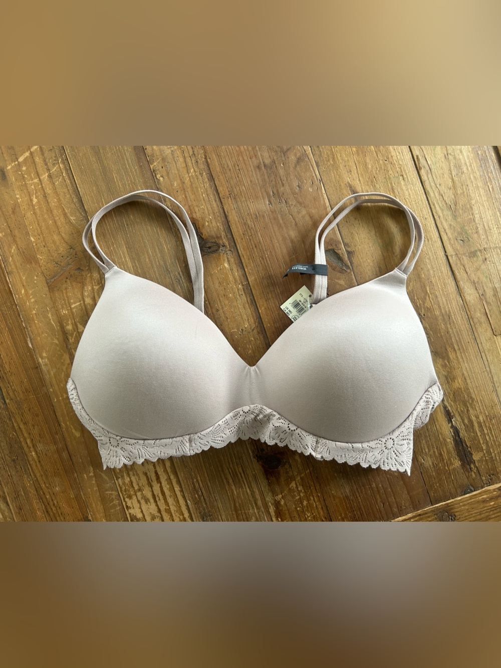 aerie  NWT Wireless Light Beige Lace-Trim T-Shirt Bra